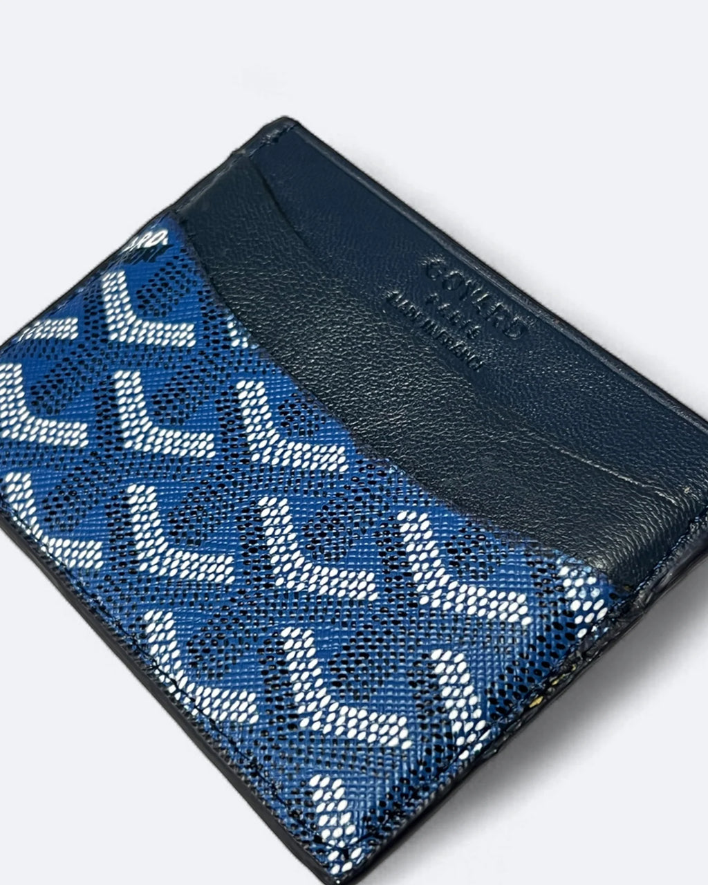 Pouzdro na karty se vzorem Goyard – tmavě modré