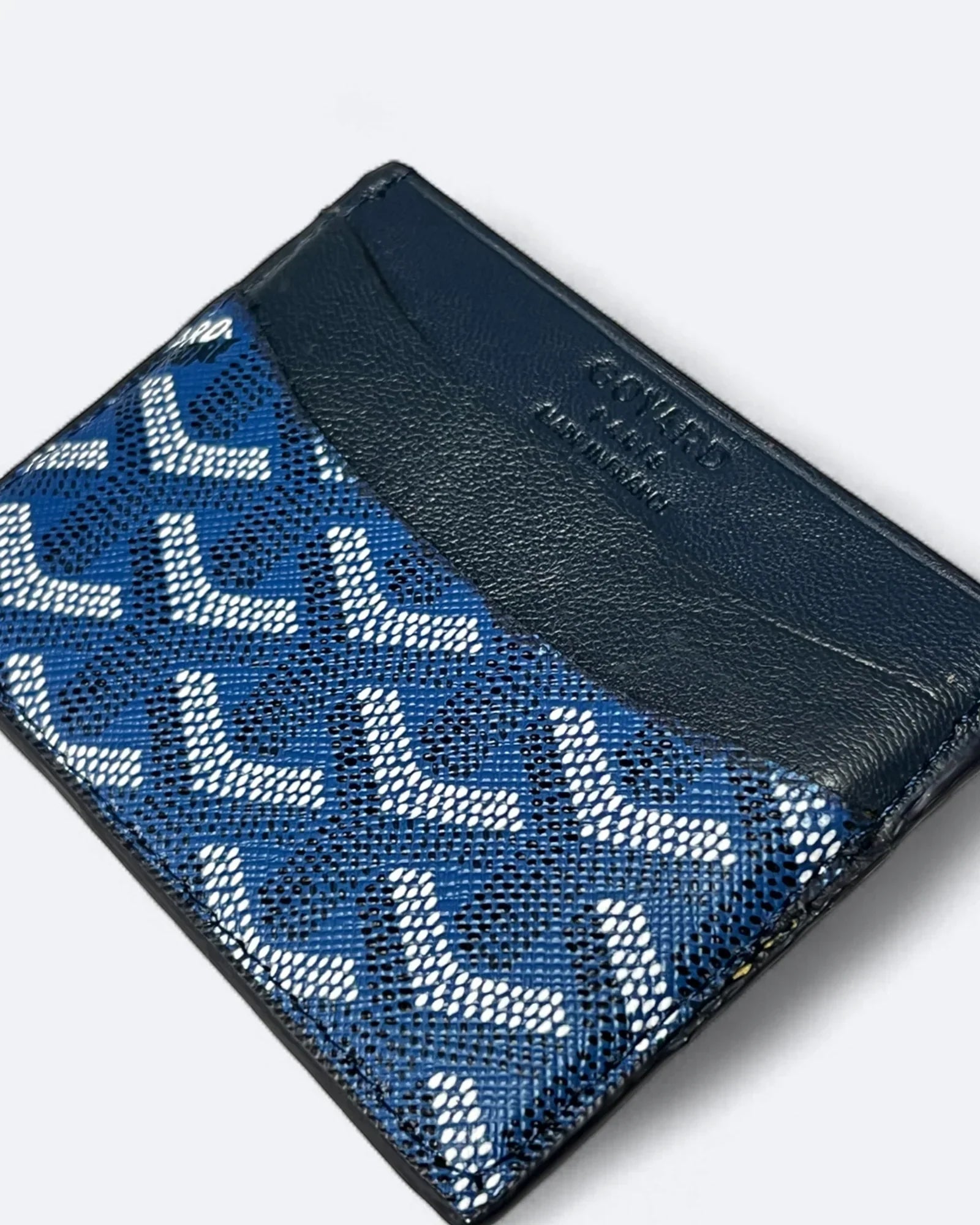 Pouzdro na karty se vzorem Goyard – tmavě modré
