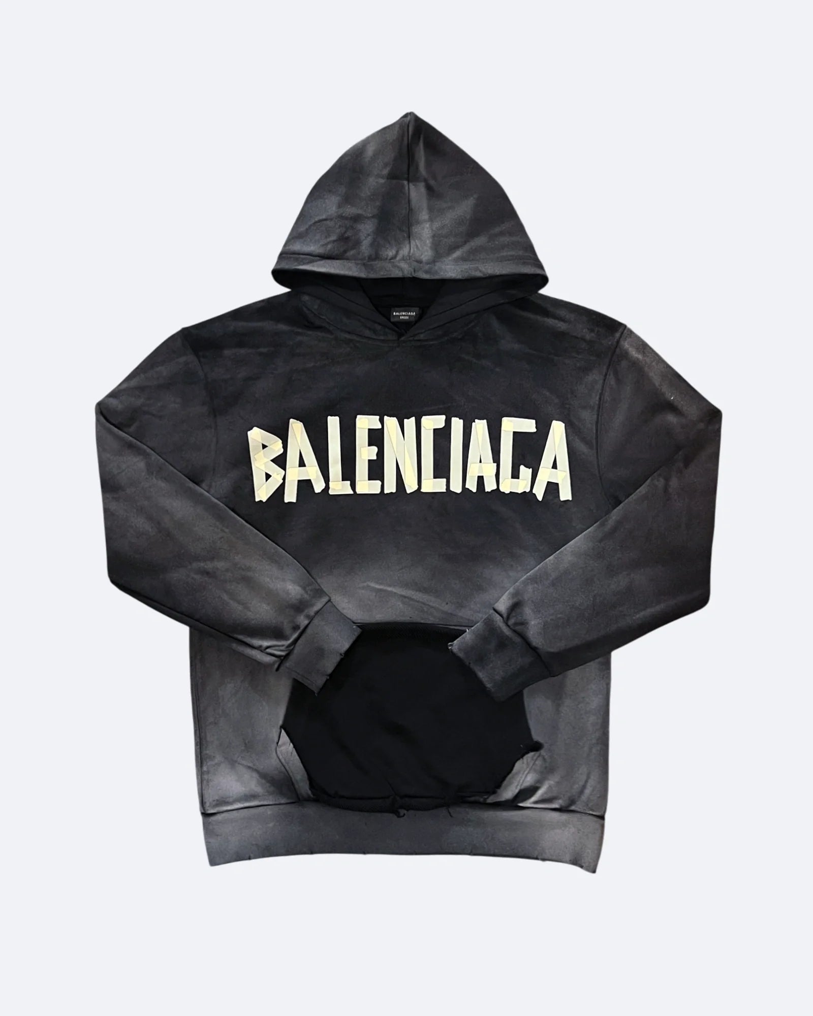 Balenciaga – mikina s kapucí a sepraným efektem Yellow Tape – Washed Black