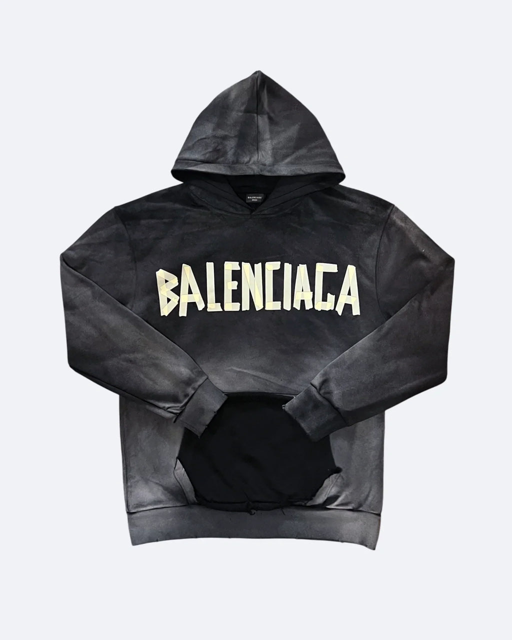 Balenciaga – mikina s kapucí a sepraným efektem Yellow Tape – Washed Black