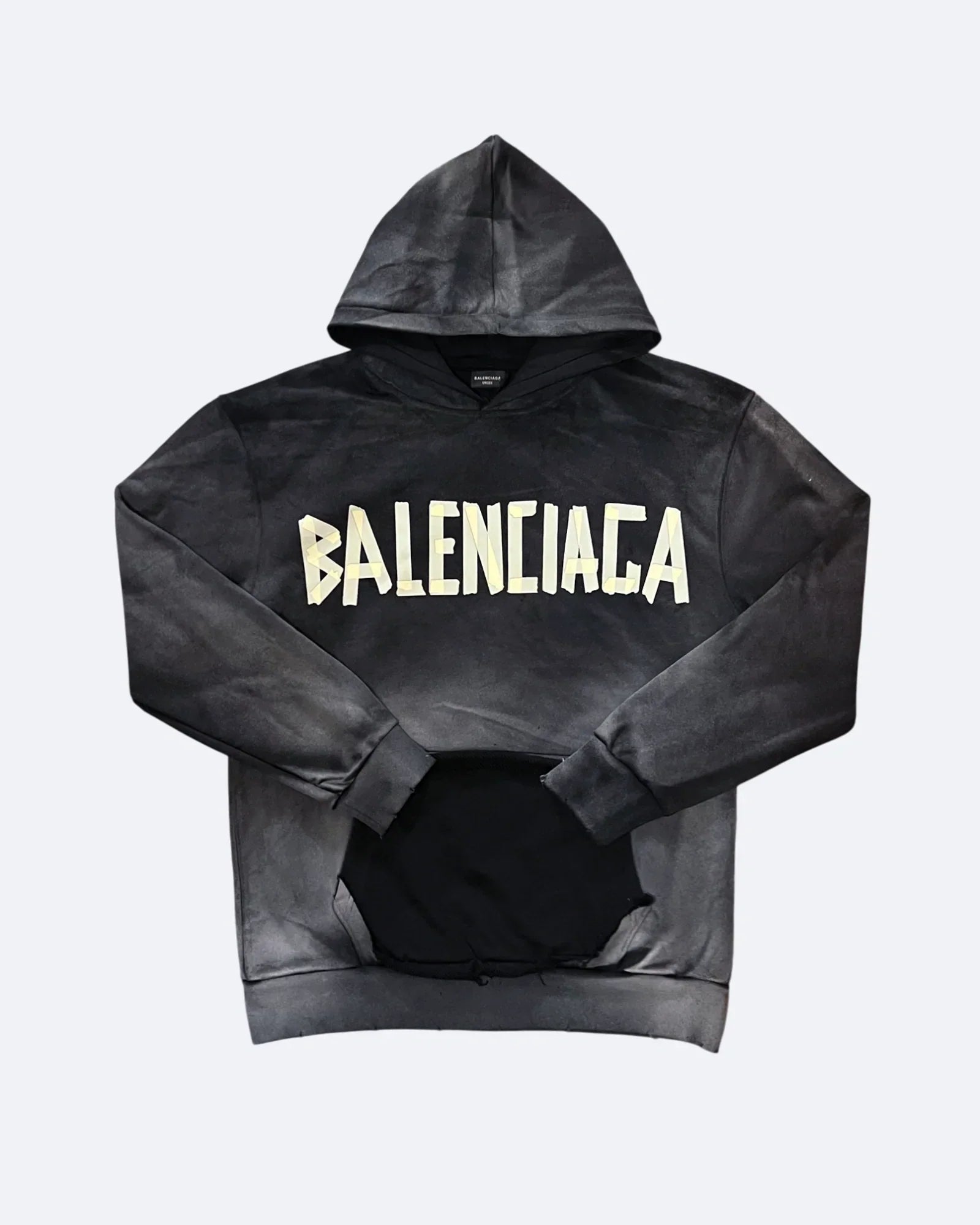 Balenciaga – mikina s kapucí a sepraným efektem Yellow Tape – Washed Black
