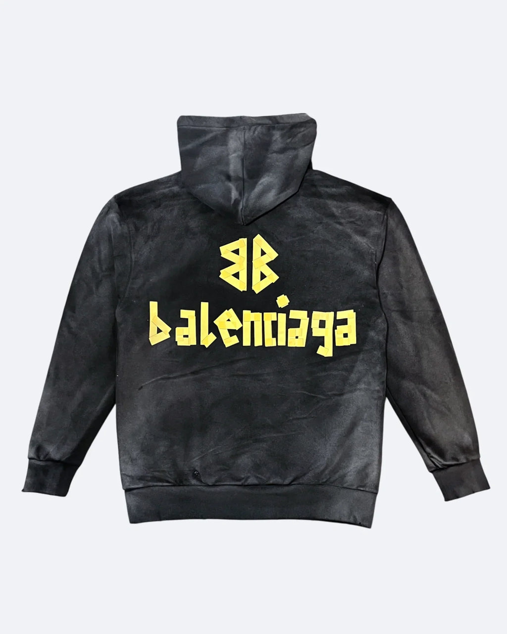 Balenciaga – mikina s kapucí a sepraným efektem Yellow Tape – Washed Black
