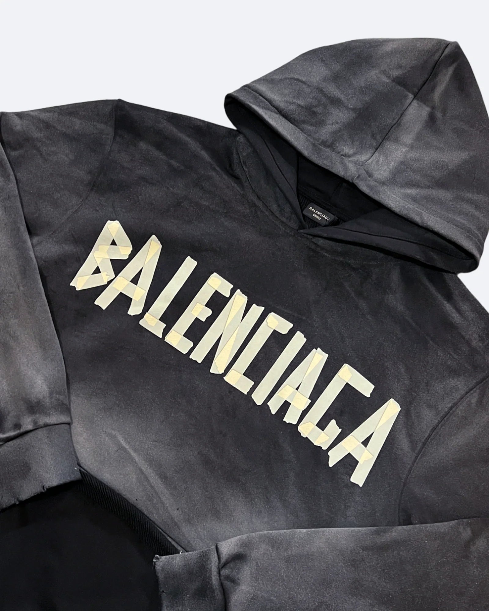 Balenciaga – mikina s kapucí a sepraným efektem Yellow Tape – Washed Black