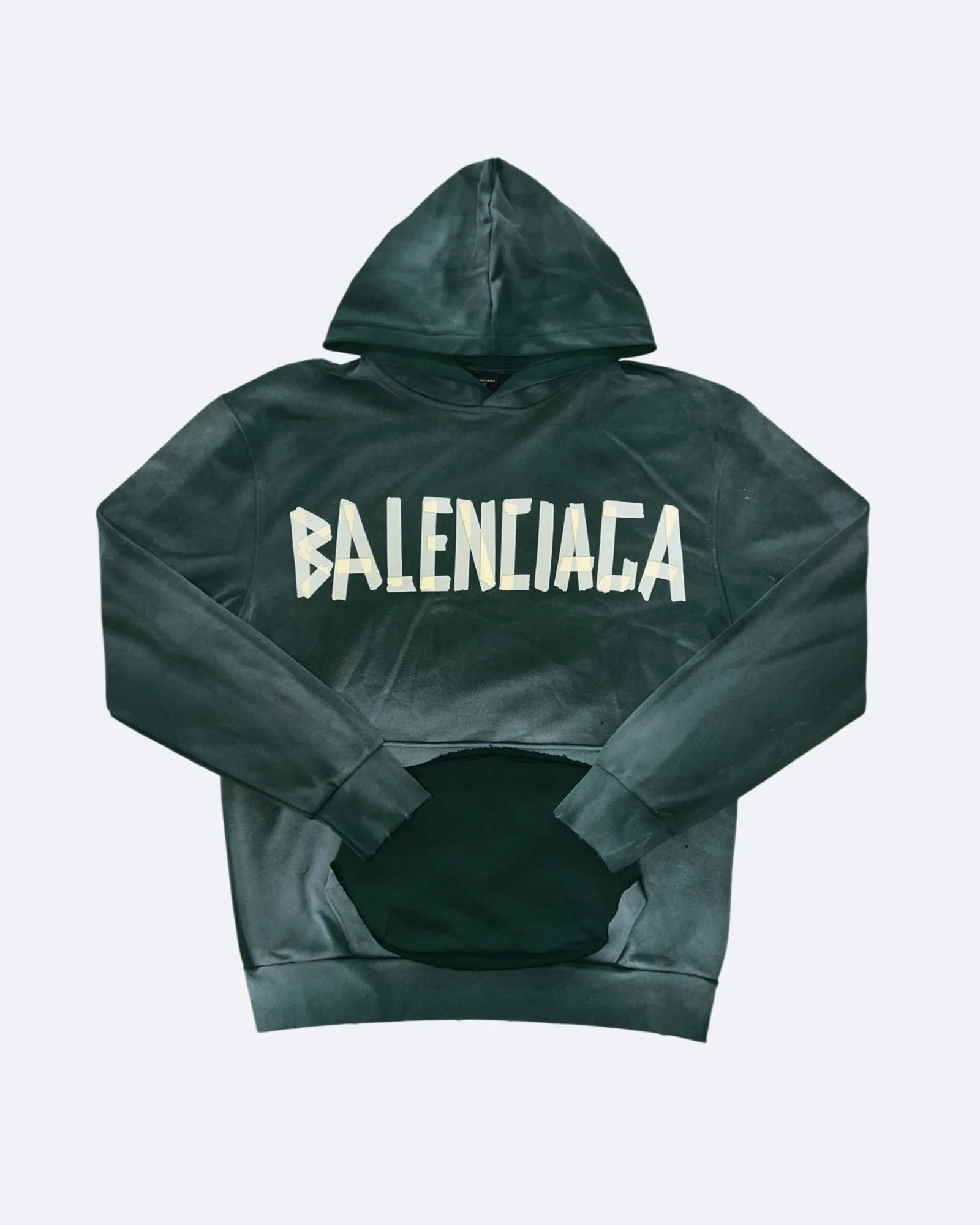 Balenciaga – Mikina s kapucí s potiskem žluté pásky – Sepraná zelená