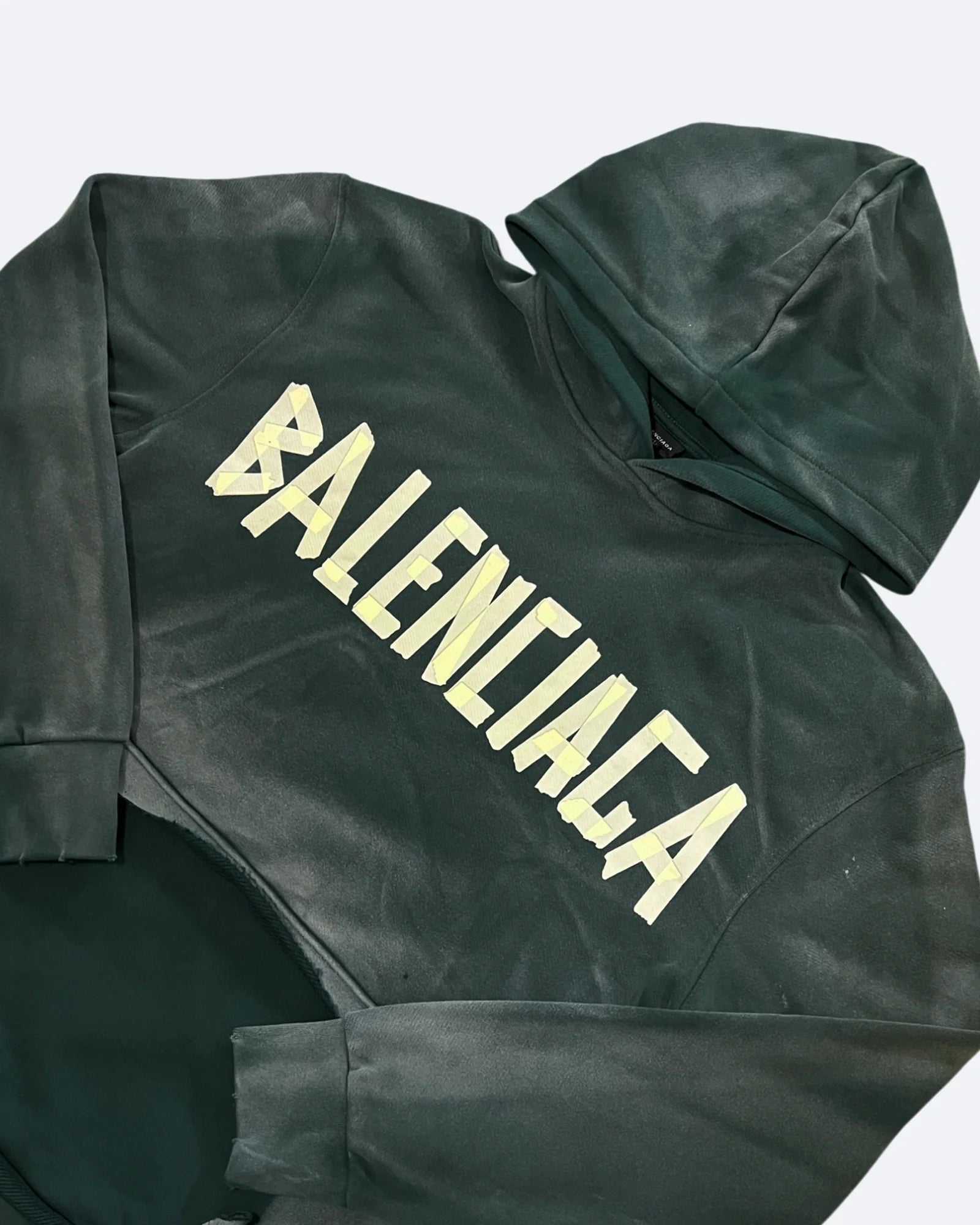 Balenciaga – Mikina s kapucí s potiskem žluté pásky – Sepraná zelená