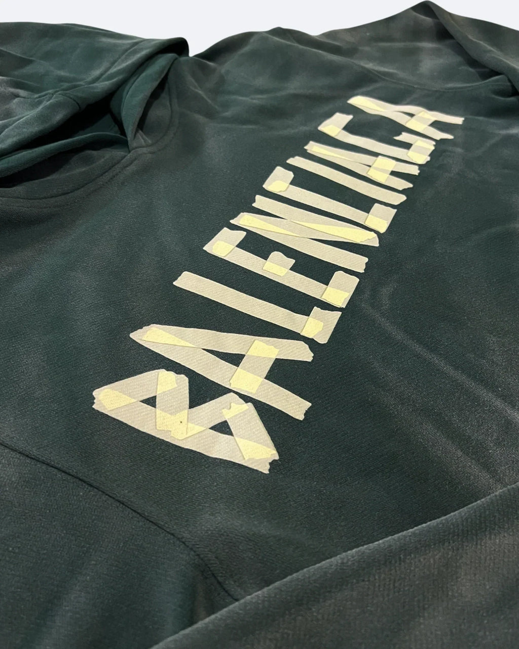 Balenciaga – Mikina s kapucí s potiskem žluté pásky – Sepraná zelená