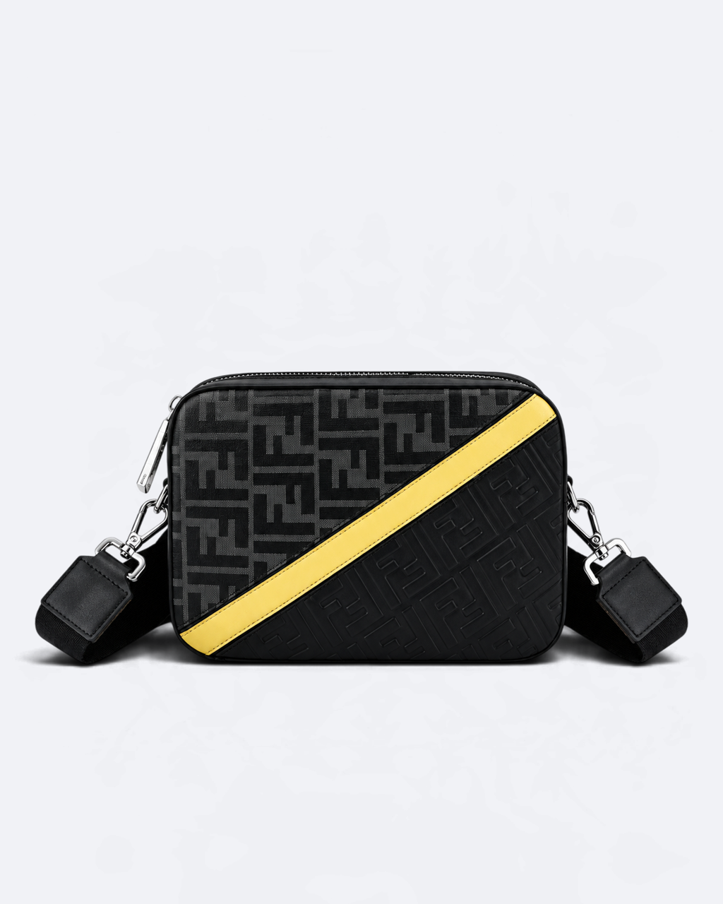 Fendi - Yellow Stripe Embossed Messenger Bag - Black