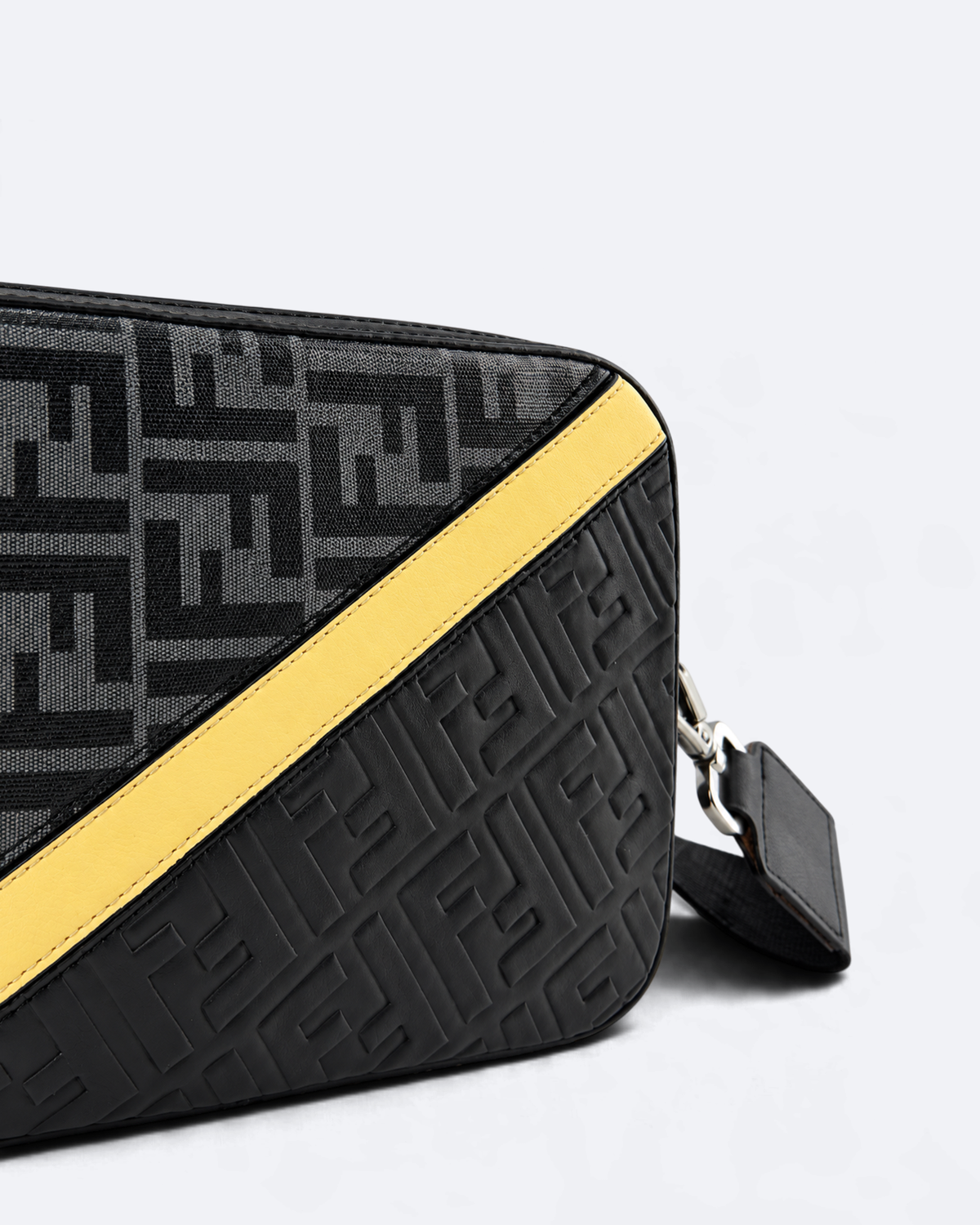 Fendi - Yellow Stripe Embossed Messenger Bag - Black