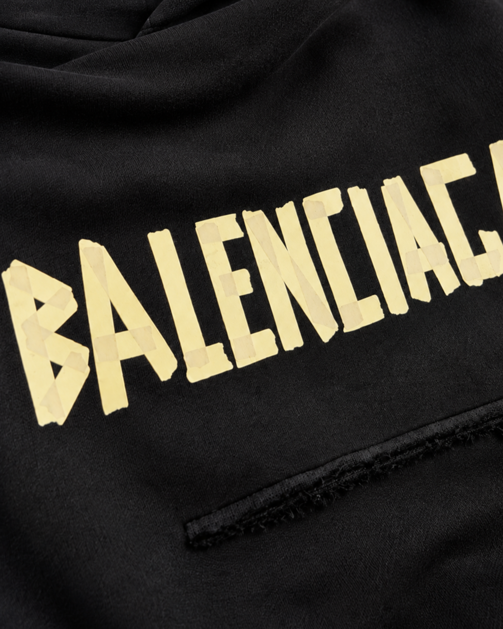 Balenciaga - Yellow Tape Logo Distressed Hoodie - Black