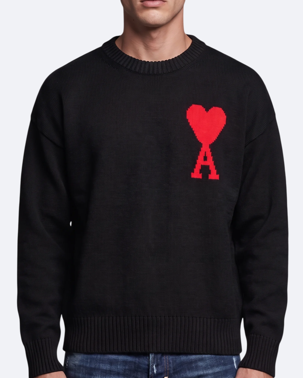 AMI - Heart Logo Knit Sweater - Black