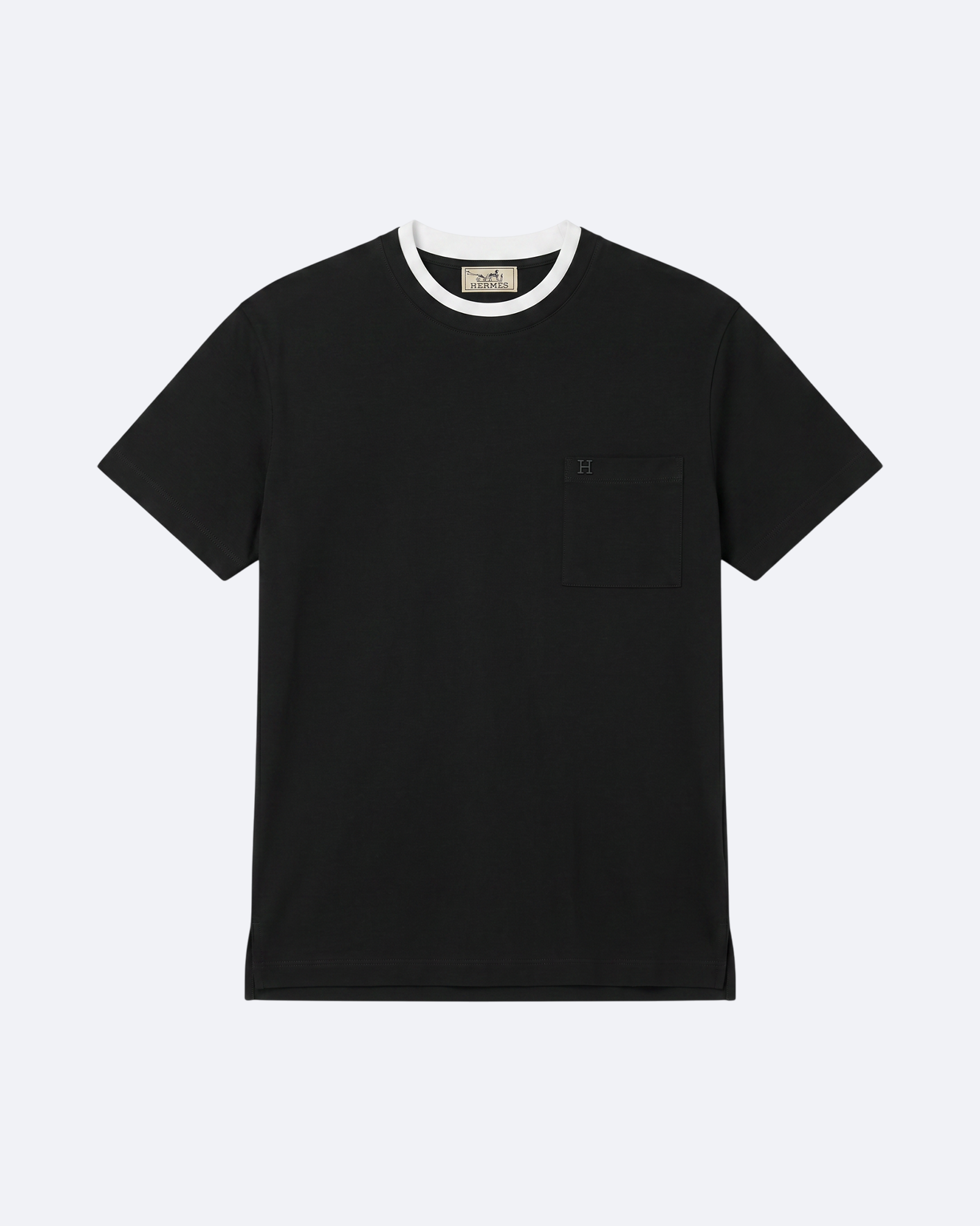 Hermes - Contrast Neckband Pocket T-Shirt - Black