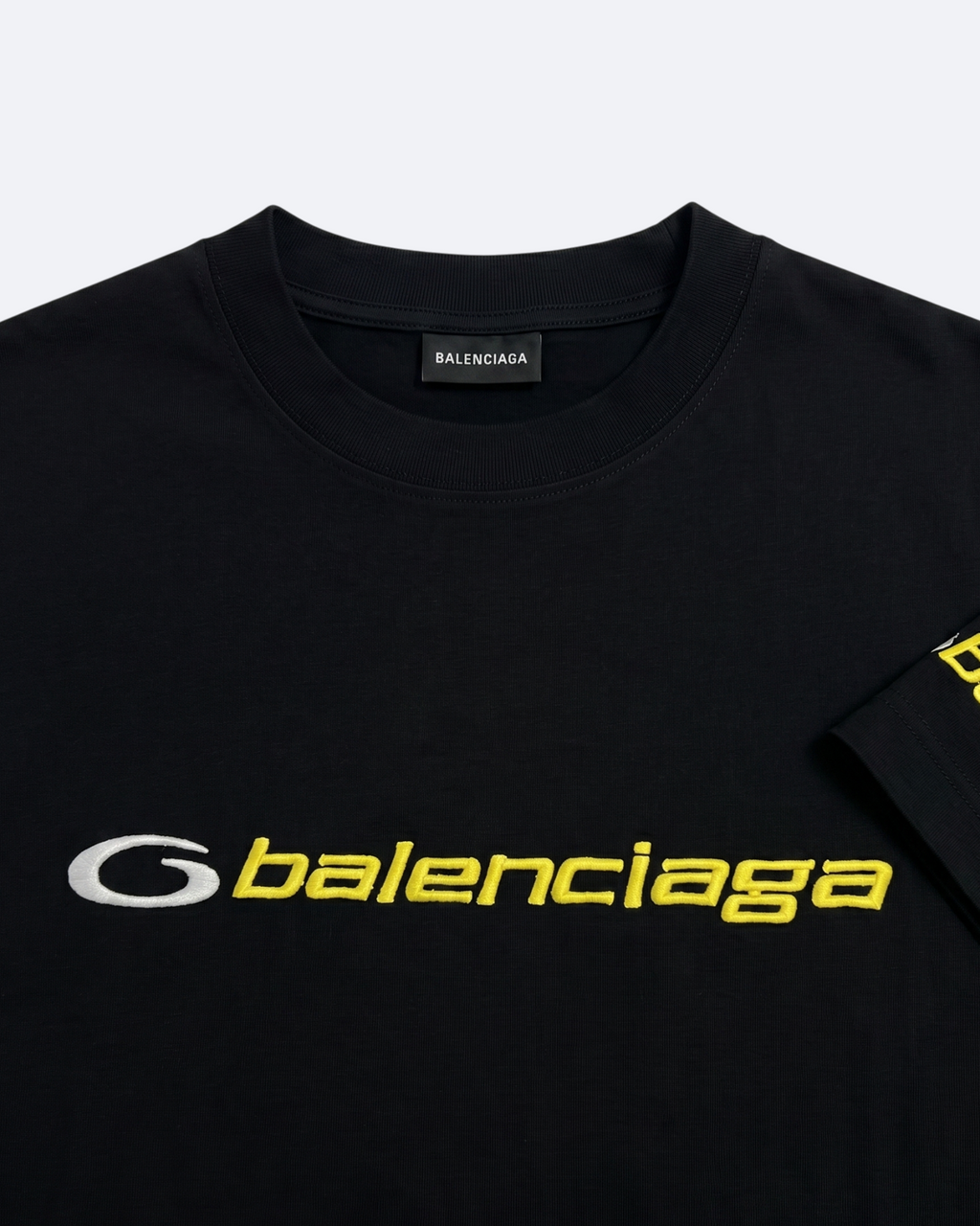 Balenciaga - Yellow Logo Embroidery T-Shirt - Black