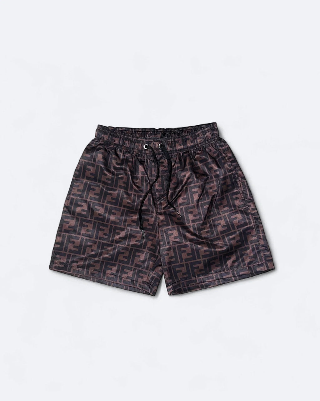 Fendi - plavkové šortky s monogramem FF – tmavě hnědé