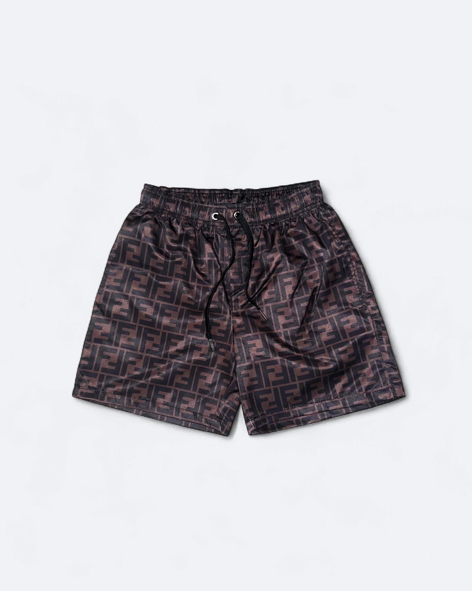 Fendi - plavkové šortky s monogramem FF – tmavě hnědé