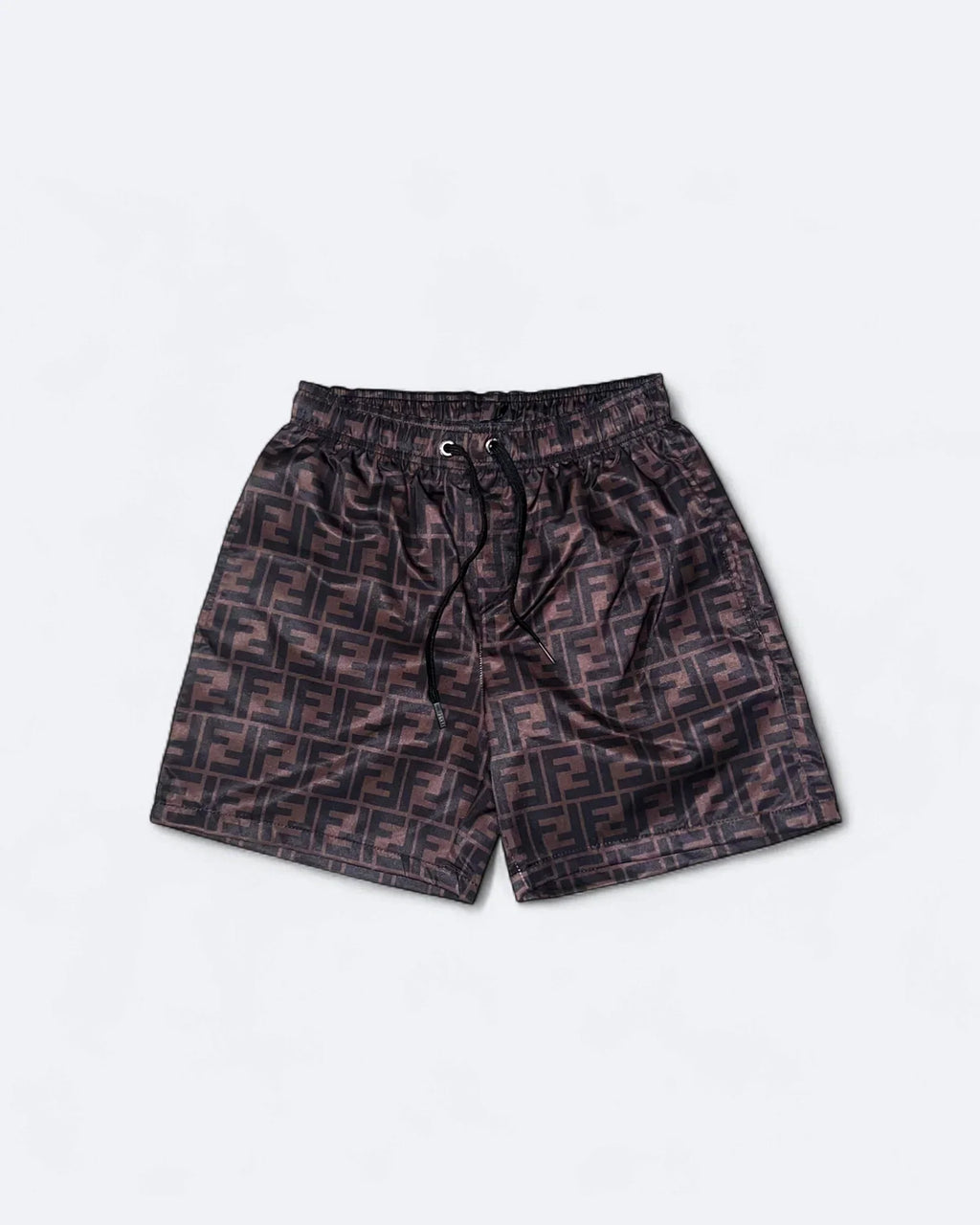 Fendi - plavkové šortky s monogramem FF – tmavě hnědé