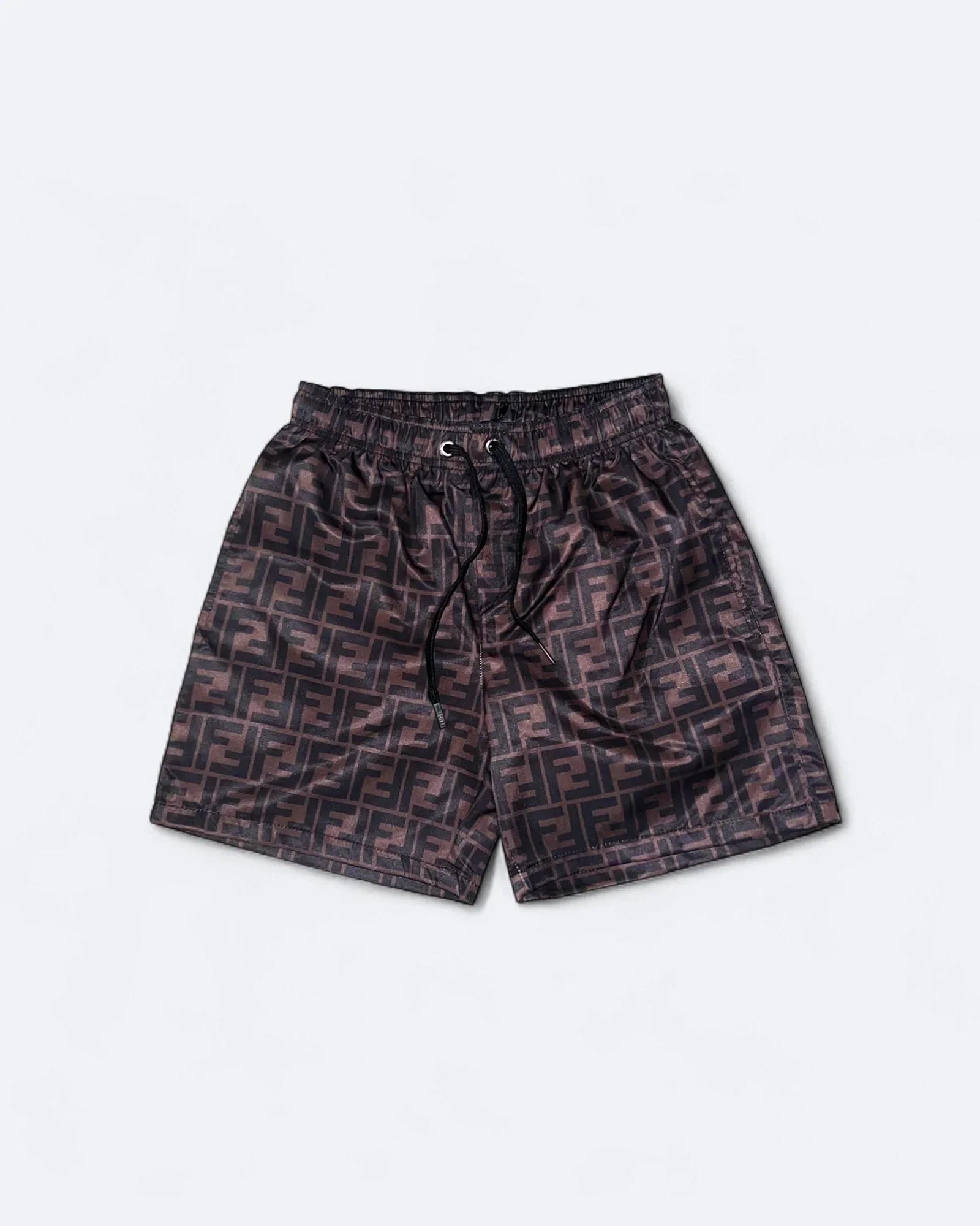 Fendi - plavkové šortky s monogramem FF – tmavě hnědé