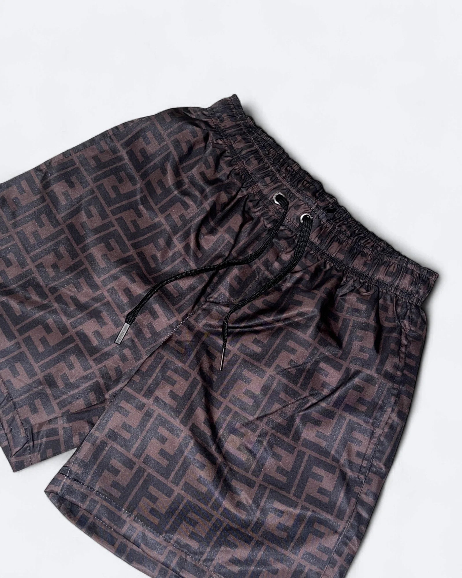 Fendi - plavkové šortky s monogramem FF – tmavě hnědé
