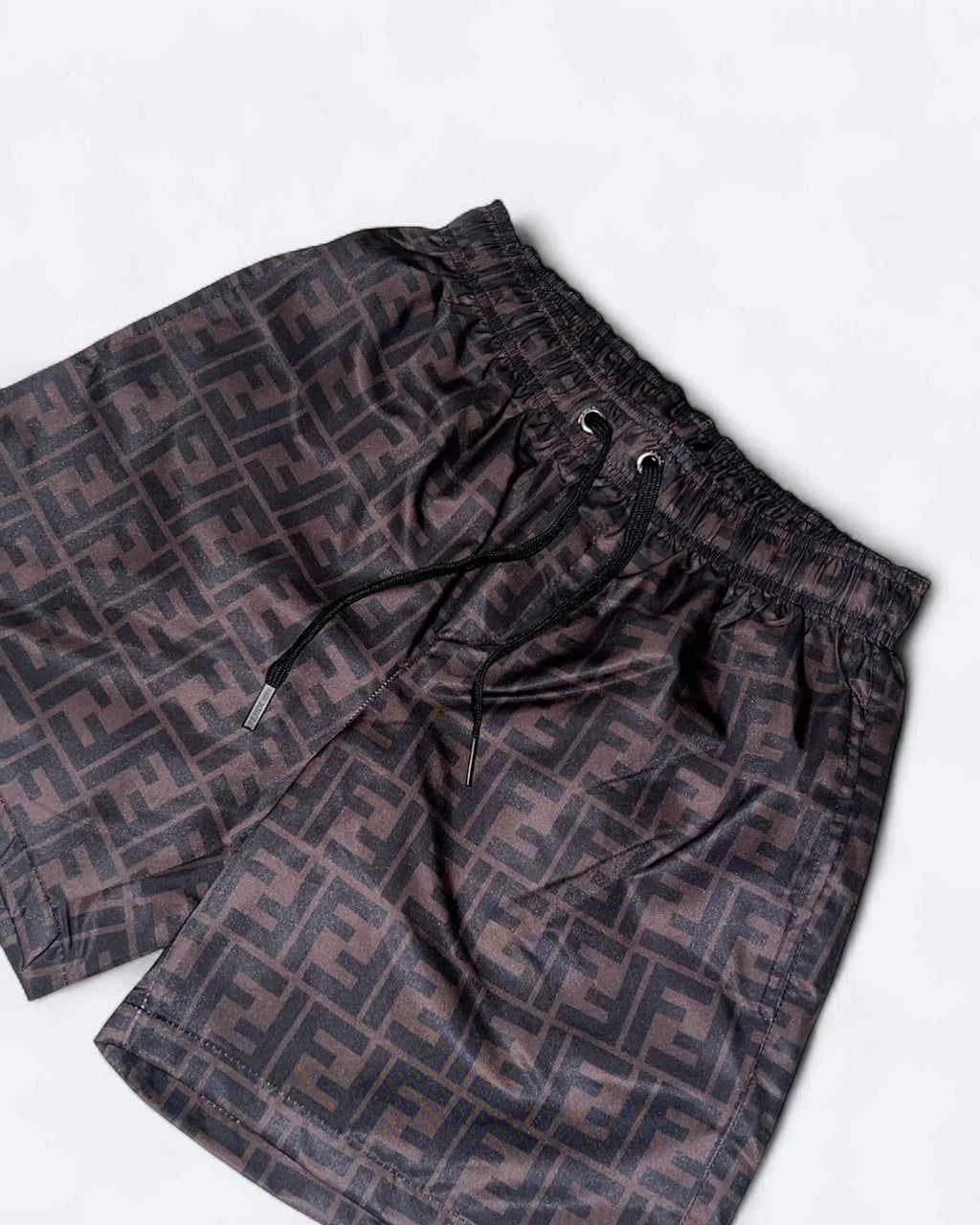 Fendi - plavkové šortky s monogramem FF – tmavě hnědé